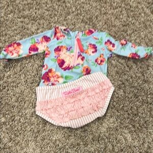 Floral Long Sleeve Swimsuit with Ruffle Bottom